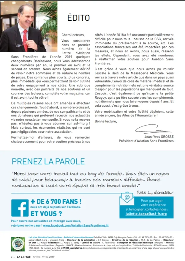 Edito la LETTRE Aviation Sans Frontières N°108